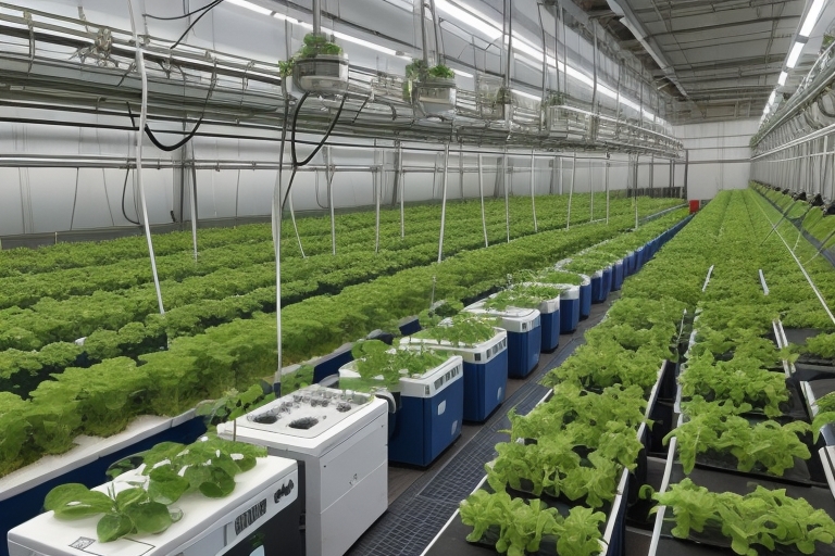 A large greenhouse with rows of lettuce plants, selecting hydroponic grow lights for the optimal grow room setup.